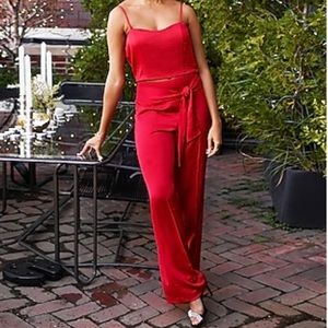 Super High Waisted Red Satin Tie Waist Trouser Pant XS
